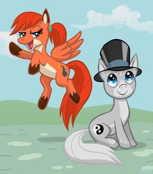 Size: 850x968 | Tagged: safe, artist:pedantia, earth pony, fox, fox pony, hybrid, pegasus, pony, wolf, wolf pony, crossover, hat, millicent mehitabel mudd, ozy and millie, ozymandias justin llewellyn, ponified, top hat