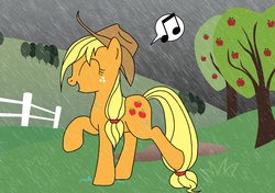 Size: 900x633 | Tagged: safe, artist:moabite, applejack, g4, rain, wet mane