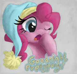 Size: 2196x2118 | Tagged: safe, artist:hewison, pinkie pie, earth pony, pony, g4, female, hat, nightcap, solo, yawn