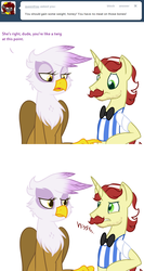 Size: 500x940 | Tagged: safe, artist:ask-flam, flam, gilda, griffon, g4, ask, tumblr