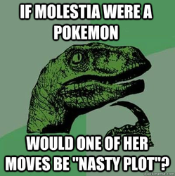 Size: 399x400 | Tagged: safe, princess molestia, g4, meme, philosoraptor, pokémon, text