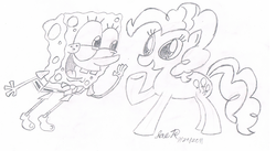 Size: 1916x1052 | Tagged: safe, artist:juicypop93, pinkie pie, g4, male, sketch, spongebob squarepants, spongebob squarepants (character)