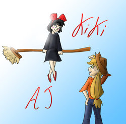 Size: 900x884 | Tagged: safe, artist:loveless-nights, applejack, human, g4, crossover, humanized, kiki's delivery service