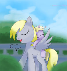 Size: 1050x1120 | Tagged: safe, artist:hoyeechun, derpy hooves, dinky hooves, pegasus, pony, g4, equestria's best mother, female, mare, singing