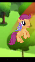 Size: 720x1280 | Tagged: safe, gameloft, screencap, scootaloo, pegasus, pony, g4, butterfly wings, clear the skies, glimmer wings, hilarious in hindsight, mod, scootaloo can't fly