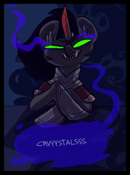 Size: 400x534 | Tagged: dead source, safe, king sombra, pony, unicorn, g4, glowing eyes, green sclera, male, solo, speech bubble, stallion, talking, tumblr