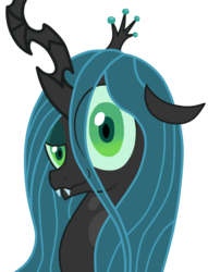 Size: 1292x1689 | Tagged: dead source, safe, artist:entou, queen chrysalis, changeling, changeling queen, g4, bust, crown, dreamworks face, female, jewelry, looking at you, regalia, simple background, smiling, solo, transparent background