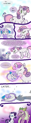 Size: 500x2000 | Tagged: safe, artist:cat4lyst, rarity, spike, sweetie belle, oc, oc:gem, dracony, hybrid, g4, comic, eyes closed, female, interspecies, interspecies offspring, levitation, licking, magic, male, offspring, parent:rarity, parent:spike, parents:sparity, ship:sparity, shipping, sleeping, straight, tongue out, zzz