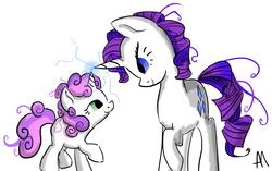 Size: 1622x1016 | Tagged: safe, artist:bananimationofficial, rarity, sweetie belle, g4, magic