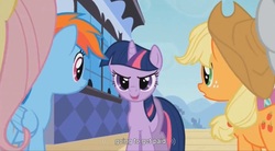 Size: 1565x863 | Tagged: safe, screencap, applejack, fluttershy, rainbow dash, twilight sparkle, g4, the crystal empire, youtube caption, youtube link