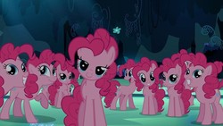 Size: 584x329 | Tagged: safe, screencap, pinkie pie, earth pony, pony, g4, season 3, too many pinkie pies, clone, fun fun fun, lidded eyes, pinkie clone