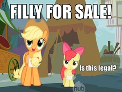 Size: 416x312 | Tagged: safe, apple bloom, applejack, earth pony, pony, g4, caption, hub logo, male, simpsons did it, the simpsons