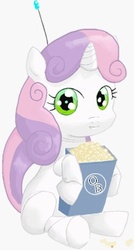 Size: 173x323 | Tagged: safe, artist:hetdegon, sweetie belle, pony, robot, unicorn, g4, blank flank, female, filly, foal, hooves, horn, looking at you, octabooru, sitting, smiling, solo, sweetie bot, teeth