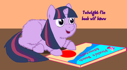 Size: 1495x834 | Tagged: safe, artist:fluffsplosion, twilight sparkle, fluffy pony, g4, ball, book, fluffy pony original art, twifluff