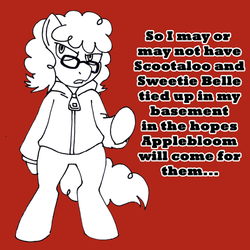 Size: 500x500 | Tagged: safe, artist:oh-what-a-twist, twist, earth pony, pony, g4, bipedal, bitter sweets, clothes, glasses, hoodie, red background, simple background, solo