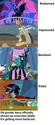 Size: 1264x2849 | Tagged: safe, edit, edited screencap, screencap, discord, king sombra, nightmare moon, queen chrysalis, changeling, changeling queen, draconequus, g4, antagonist, female, implied death, male, meta