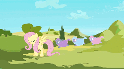 Size: 960x540 | Tagged: safe, screencap, fluttershy, pegasus, pony, sheep, g4, season 3, the crystal empire, animated, bipedal, cute, ewe, eyes closed, female, happy, mare, open mouth, pronking, running, shyabetes, skipping, smiling, spread wings, the ballad of the crystal empire, tiny ewes, wings