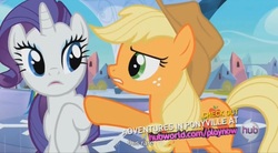 Size: 1557x859 | Tagged: safe, screencap, applejack, rarity, g4, my little pony: friendship is magic, the crystal empire, crystal empire, youtube caption