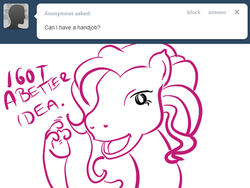 Size: 500x375 | Tagged: dead source, safe, pinkie pie, ask pinkie clone, g3, g4, too many pinkie pies, ask, g4 to g3, generation leap, hand, pinkie's silly face, tumblr