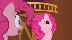 Size: 1920x1080 | Tagged: safe, screencap, pinkie pie, earth pony, pony, g3, g4, season 3, too many pinkie pies, clone, duo, female, g3 faic, g4 to g3, generation leap, mare, pinkie clone, pinkie's silly face