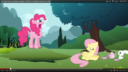 Size: 1920x1080 | Tagged: safe, edit, edited screencap, screencap, angel bunny, fluttershy, pinkie pie, g4, too many pinkie pies, funny face, tea