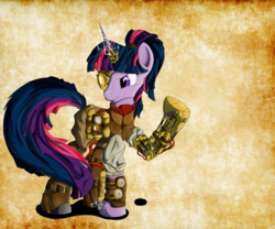 Size: 3500x2915 | Tagged: safe, artist:steptrool, twilight sparkle, cyborg, g4, amputee, prosthetic limb, science fiction, steampunk