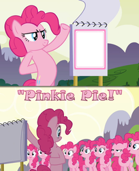 Size: 1024x1253 | Tagged: safe, edit, edited screencap, screencap, pinkie pie, g4, season 3, too many pinkie pies, clone, exploitable, fun fun fun, meta, pinkie clone, subtitles, template