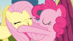 Size: 1280x720 | Tagged: safe, screencap, fluttershy, pinkie pie, earth pony, pegasus, pony, g4, too many pinkie pies, out of context, squishy, squishy cheeks