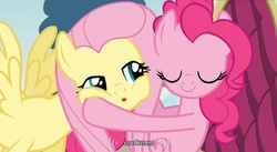 Size: 639x349 | Tagged: safe, screencap, fluttershy, pinkie pie, g4, too many pinkie pies, confirmed, squishy cheeks, youtube caption