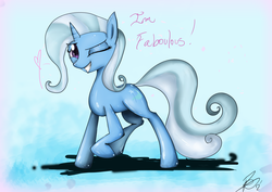 Size: 4092x2893 | Tagged: safe, artist:peperoger, trixie, pony, unicorn, g4, female, heart, mare, smiling, solo, wink