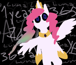 Size: 650x550 | Tagged: safe, artist:woop-de-de-doo, princess celestia, g4, black sclera, looking at you, solo, spread wings, wings