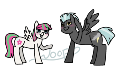 Size: 900x501 | Tagged: safe, artist:woop-de-de-doo, blossomforth, thunderlane, pegasus, pony, g4, female, male, mare, ship:blossomlane, shipping, simple background, straight, transparent background