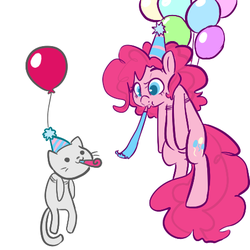 Size: 450x450 | Tagged: safe, artist:mt, pinkie pie, cat, g4, animal, balloon, floating, flying, nedroid, party cat, suspended, then watch her balloons lift her up to the sky