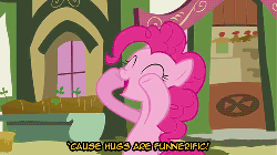 Size: 500x281 | Tagged: safe, screencap, pinkie pie, earth pony, pony, g4, season 3, too many pinkie pies, animated, eyes closed, female, solo, spread arms, subtitles
