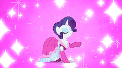 Size: 500x281 | Tagged: safe, screencap, rarity, pony, g4, season 3, too many pinkie pies, alternate hairstyle, animated, clothes, dress, female, solo, sparkles