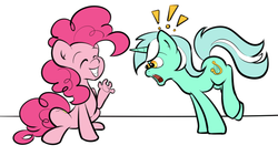 Size: 977x550 | Tagged: safe, artist:secret-pony, lyra heartstrings, pinkie pie, g4, too many pinkie pies, fingers, hand