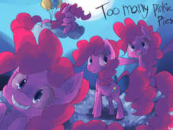 Size: 1600x1200 | Tagged: dead source, safe, artist:berrydrops, pinkie pie, earth pony, pony, g4, too many pinkie pies, balloon, female, fun fun fun, mare, multeity