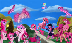 Size: 1989x1200 | Tagged: safe, artist:tsitra360, pinkie pie, g4, too many pinkie pies, balloon, clone, fun fun fun