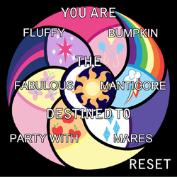 Size: 799x800 | Tagged: safe, artist:technocolt, applejack, fluttershy, pinkie pie, rainbow dash, rarity, twilight sparkle, g4, destiny generator, fanon, mane six, meme, text