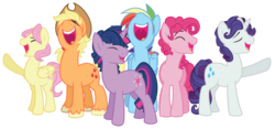 Size: 4387x2053 | Tagged: safe, artist:wicklesmack, applejack, fluttershy, pinkie pie, rainbow dash, rarity, twilight sparkle, earth pony, pegasus, pony, unicorn, g4, applejack (male), bubble berry, butterscotch, dusk shine, elusive, horn, male, male six, mane six, rainbow blitz, rule 63, simple background, singing, stallion, transparent background