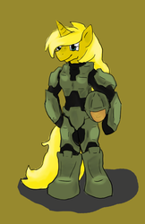 Size: 608x940 | Tagged: safe, artist:foxtrott, oc, oc only, oc:ticket, alicorn, pony, alicorn oc, bipedal, crossover, master chief, solo