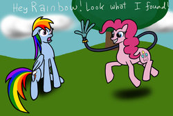 Size: 1024x683 | Tagged: safe, artist:redmanepony, ahuizotl, pinkie pie, rainbow dash, g4