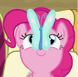 Size: 433x428 | Tagged: safe, screencap, pinkie pie, butterfly, earth pony, pony, g4, season 3, too many pinkie pies, animated, cropped, cute, diapinkes, female, gif, loop, mare, solo