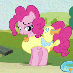 Size: 400x400 | Tagged: safe, screencap, pinkie pie, earth pony, pony, g4, season 3, too many pinkie pies, animated, cropped, cute, diapinkes, female, gif, inflatable, inner tube, mare, pool toy, solo