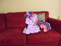 Size: 4288x3216 | Tagged: safe, artist:missbeigepony, twilight sparkle, pony, g4, couch, hair curlers, irl, photo, ponies in real life, vector