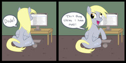 Size: 1024x518 | Tagged: safe, artist:incongruousinquiry, derpy hooves, pegasus, pony, g4, comic, computer, female, mare, parody, scott pilgrim vs the world