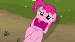 Size: 1366x768 | Tagged: safe, screencap, pinkie pie, g4, too many pinkie pies, inverted mouth