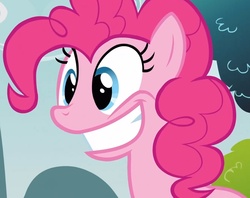 Size: 1094x868 | Tagged: safe, screencap, pinkie pie, earth pony, pony, g4, season 3, too many pinkie pies, big grin, blue eyes, cropped, female, grin, happy, mare, pink coat, pink fur, pink hair, pink mane, pink pony, poofy hair, poofy mane, smiling, solo