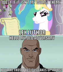 Size: 639x723 | Tagged: safe, princess celestia, g4, and that's terrible, cakelestia, image macro, lex luthor, male, meme, superman