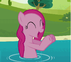 Size: 731x641 | Tagged: safe, screencap, pinkie pie, earth pony, pony, g4, season 3, too many pinkie pies, animated, cropped, cute, diapinkes, female, gif, mare, solo, splash, water, wet mane